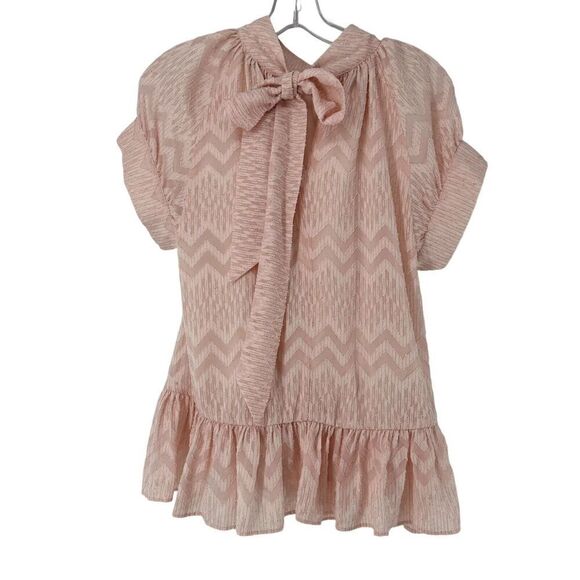 Opening Ceremony Top Pink Size S Short Sleeve Puff Ruffle Gold Thread Bow Back - Picture 7 of 11
